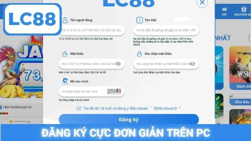 Đăng ký cực đơn giản trên PC